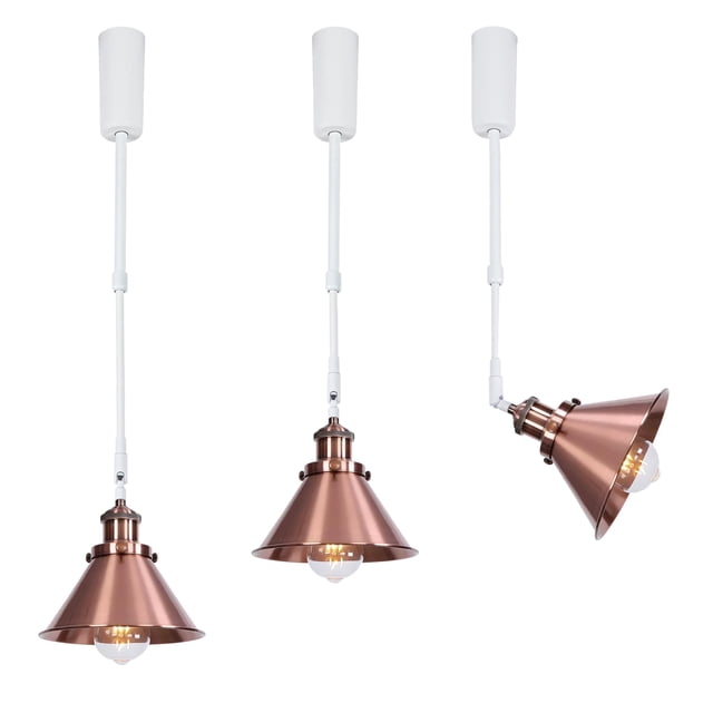 FSLiving Adjustable Height Track Pendnat Light H-Type Retractable Lift Track Spotlight with Telescoping Rod Adjustable Gimbaled Lamp-Post Halo Track Industrial Cone Lamp, Rose Gold - 3 Lights