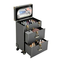 TFCFL Jewelry Cosmetic Train Case Nail Polish Organizer Rolling Makeup Trolley Case w/ 4 Wheels