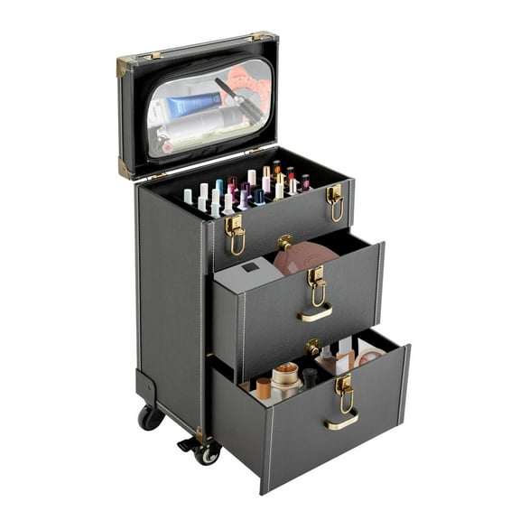 TFCFL Jewelry Cosmetic Train Case Nail Polish Organizer Rolling Makeup Trolley Case w/ 4 Wheels