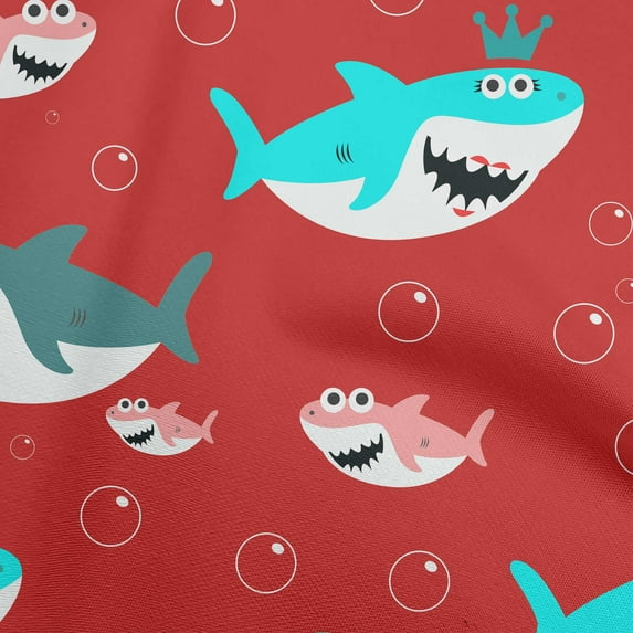 oneOone Cotton Flex Red Fabric Shark Print Kids Sewing Material Print Fabric By The Yard 40 Inch Wide