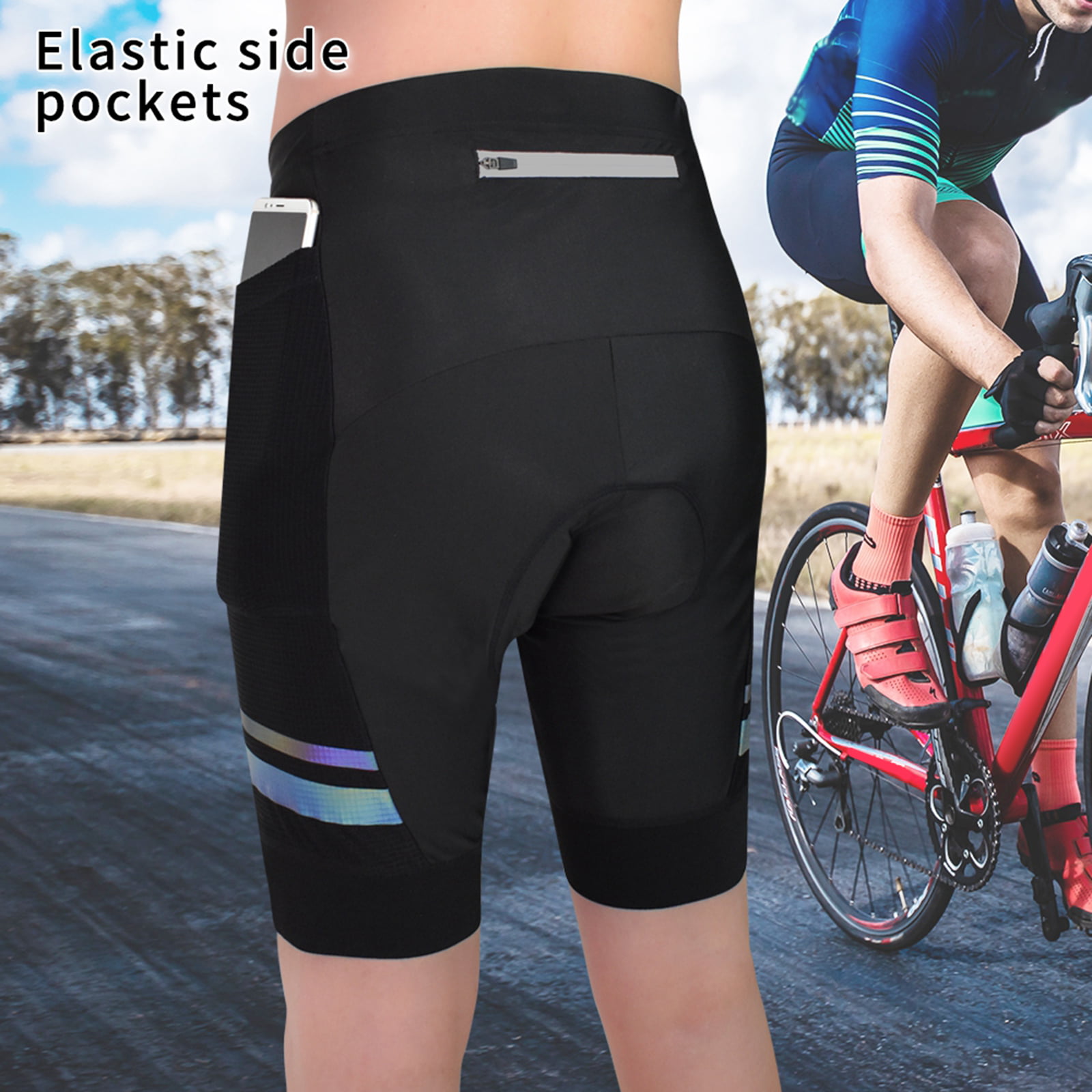 Cycling Shorts Men Padded Bike Riding Shorts with Reflective Stripe Tight Road Bicycle Shorts Biking Shorts for Men 