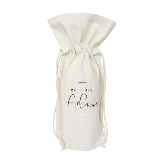 Mr. Mrs. with Last Name Cotton Canvas Wine Bag