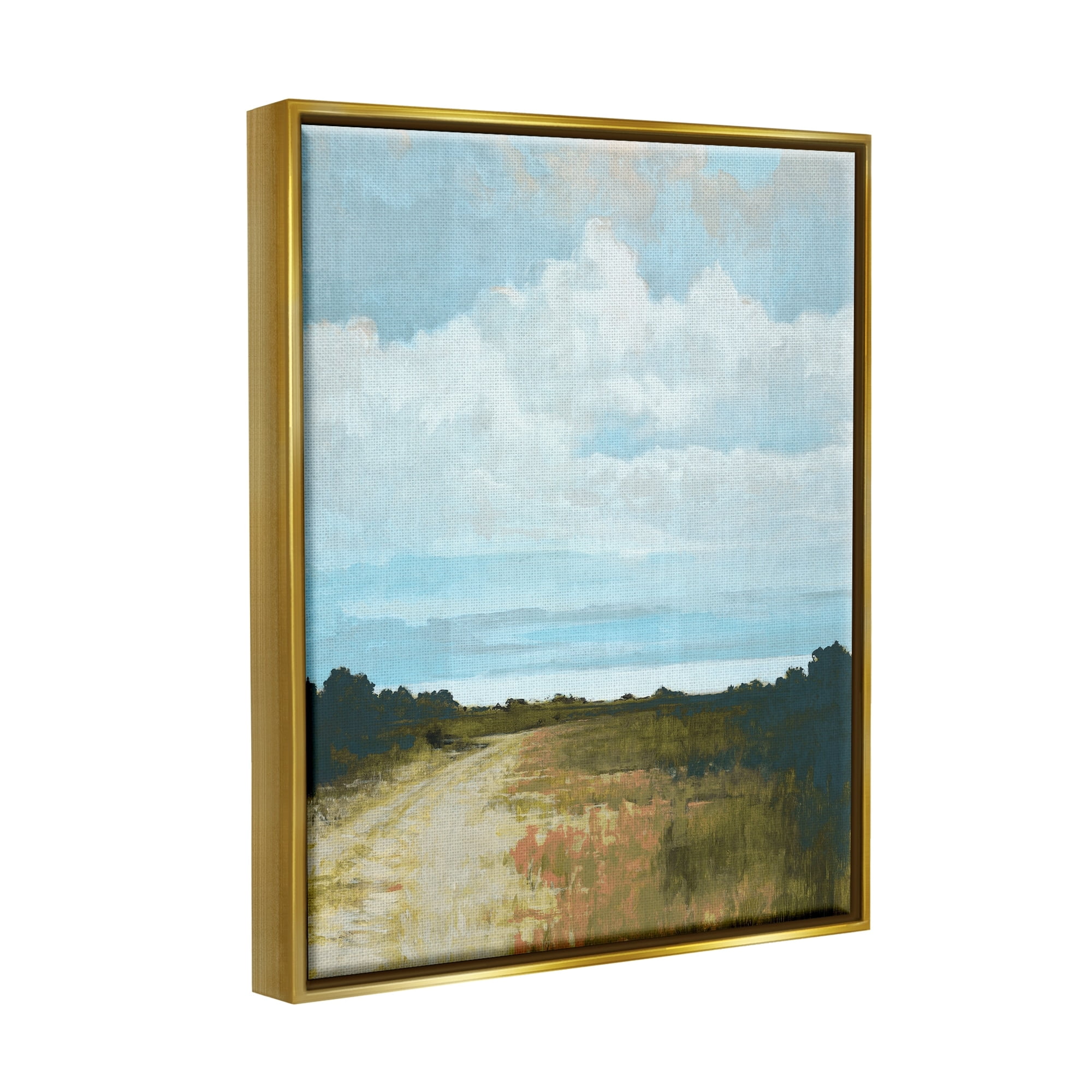 Stupell Industries Atmospheric Blue Clouds Over Rural Country Path Painting Metallic Gold Floating Framed Canvas Print Wall Art, Design by Cloverfield & Co.