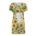 thumbnail image 4 of FKELYI Sunflower Cartoon Cat Print Women's Nightgown Short Sleeve Pajama Dress Comfy Sleepwear Dress Button Down Sleep Shirts Breathable Boyfriend Nightdress Soft Dress, M, 4 of 6