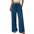 thumbnail image 5 of FengLS Casual Loose Pants Women Drawstring Stretched-Waist Long Pants with Pockets Summer Comfy Wide Leg Ice-Silk Trousers, 5 of 8
