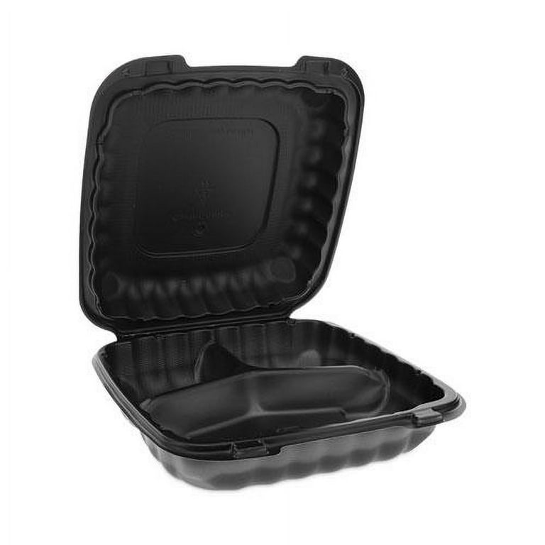EarthChoice SmartLock Microwavable MFPP Hinged Lid Container, 3-Compartment, 9.33 x 8.88 x 3.1, Black, Plastic, 120/Carton EarthChoice SmartLock Microwavable MFPP Hinged Lid Container, 3-Compartment, 9.33 x 8.88 x 3.1, Black, Plastic, 120/Carton