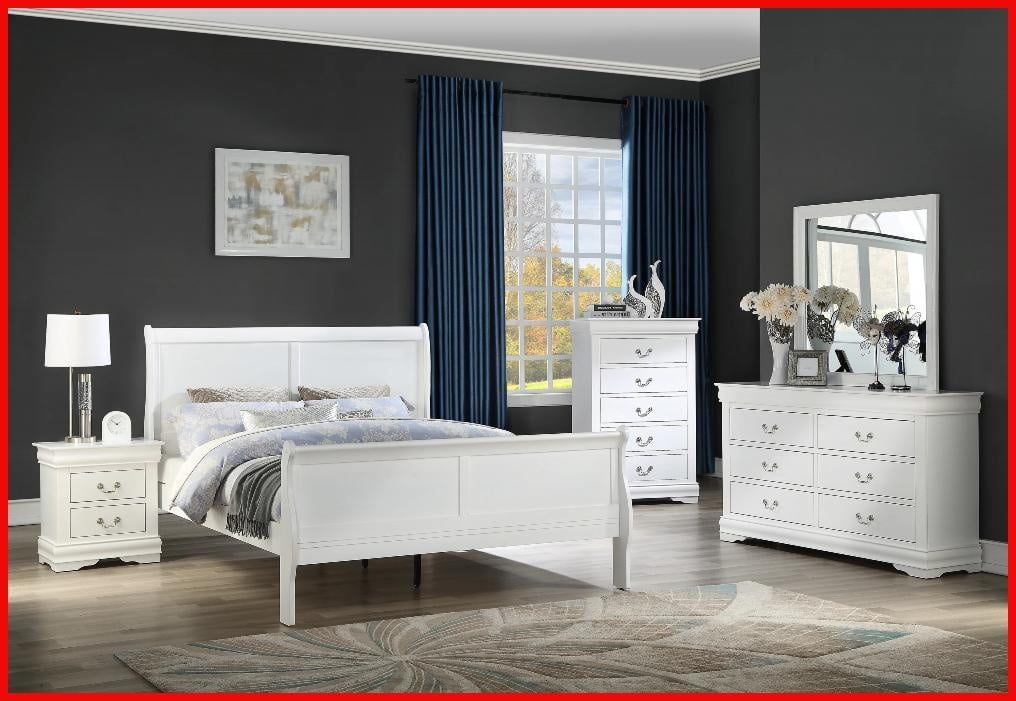 King Size Solid Wood Panel Sleigh Bed Frame - Low-Profile White Finish for Master Bedroom