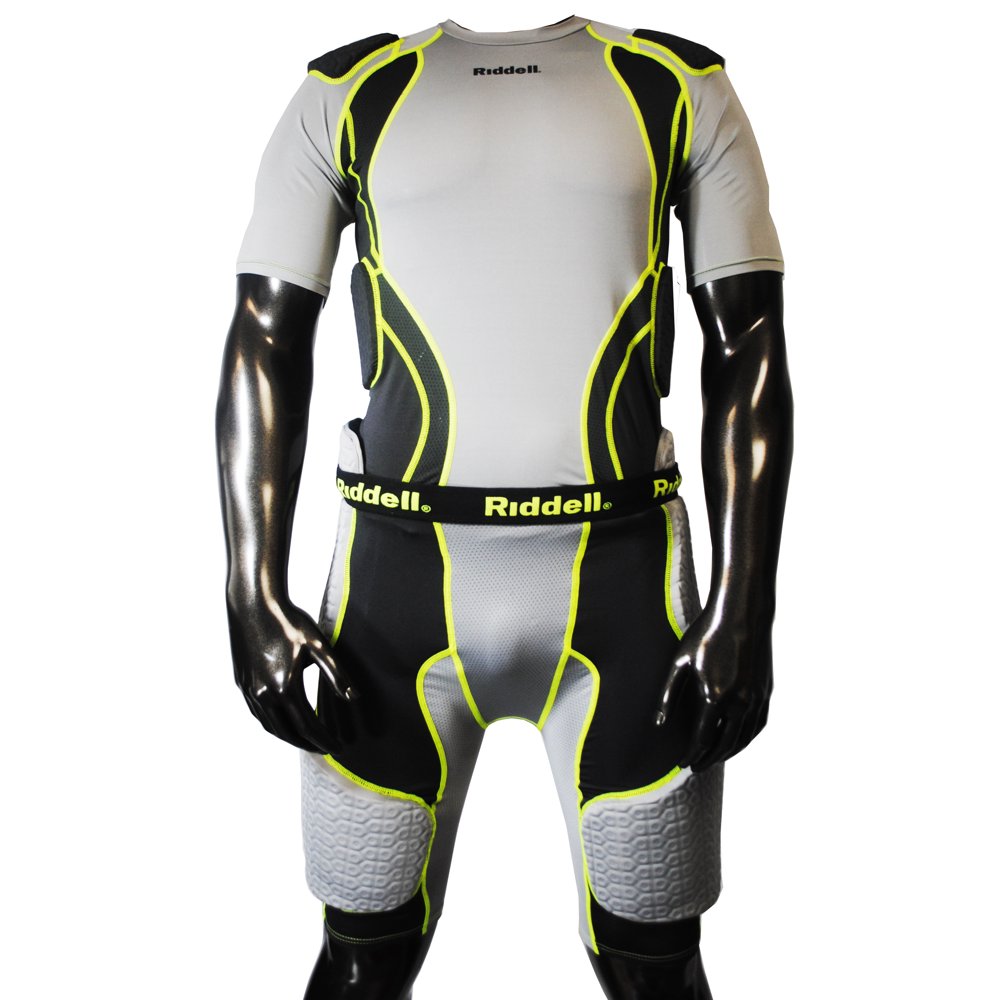 Riddell Volt 2.0 5 Piece Padded Football Girdle, Gray/Volt, Adult X