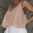 thumbnail image 2 of Top corto para mujer con lentejuelas brillantes Top corto para mujer Top holgado con cuello en V a la moda FLhrweasw Nuevo, 2 of 7