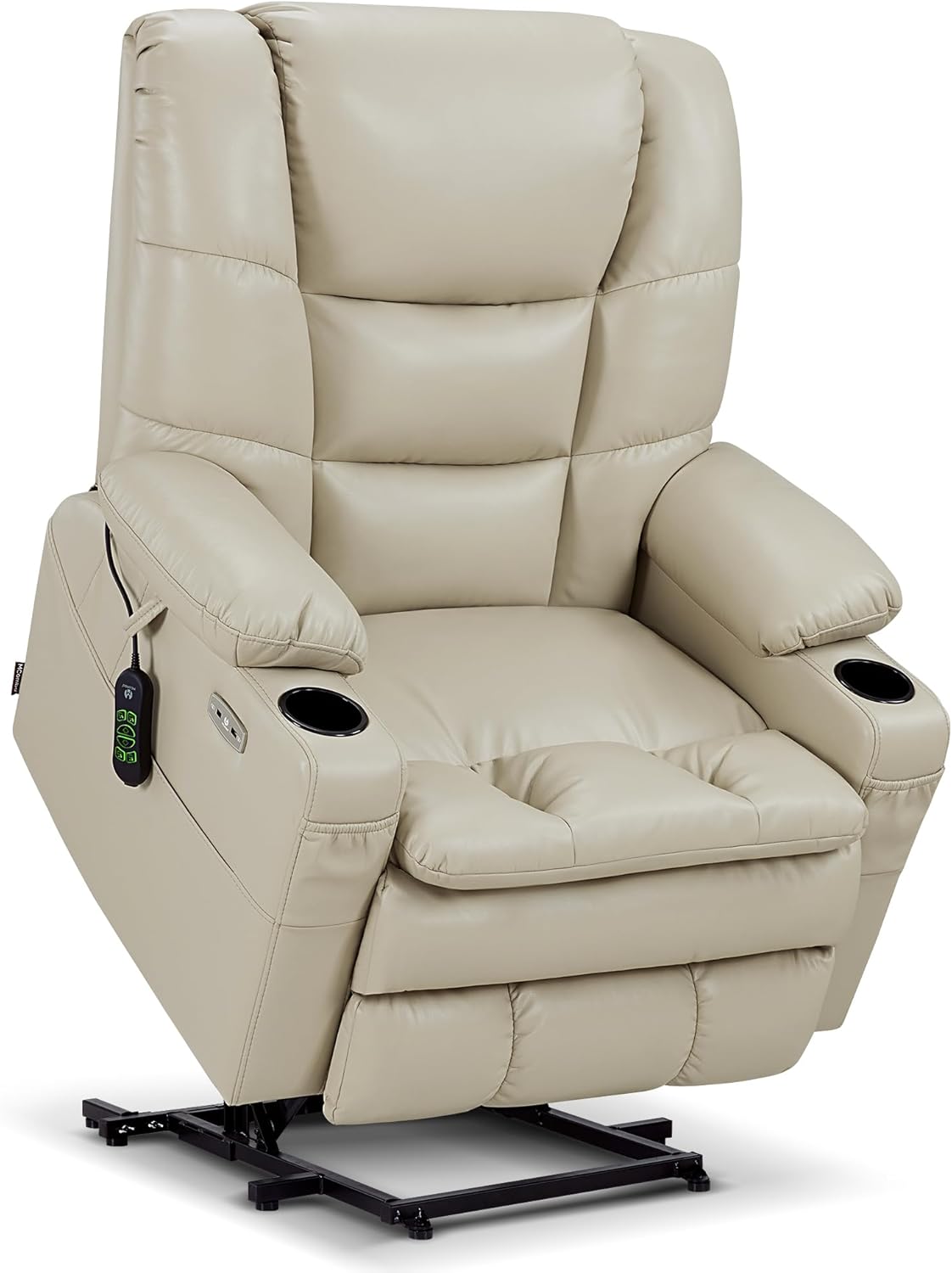 MCombo Oversized Triple Motor Power Lift Recliner with Adjustable Headrest for Big Tall Elderly, Faux Leather(Beige, Large-Wide)