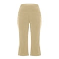 thumbnail image 4 of Straight Wide Leg Capris Pants for Women Pilates Yoga Pants Workout Gym Flared Leggings Mid Rise Casual Bottoms with Pockets Beige M, 4 of 7