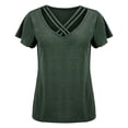 thumbnail image 5 of Holzkary Short Sleeve Shirts for Women Criss Cross V Neck Plus Size Solid Color Loose Tshirts Summer Fall Tops Casual Fashionable V Neck Sleeve Hanging Neck Hollow Short Sleeved Top Blackish Green L, 5 of 9