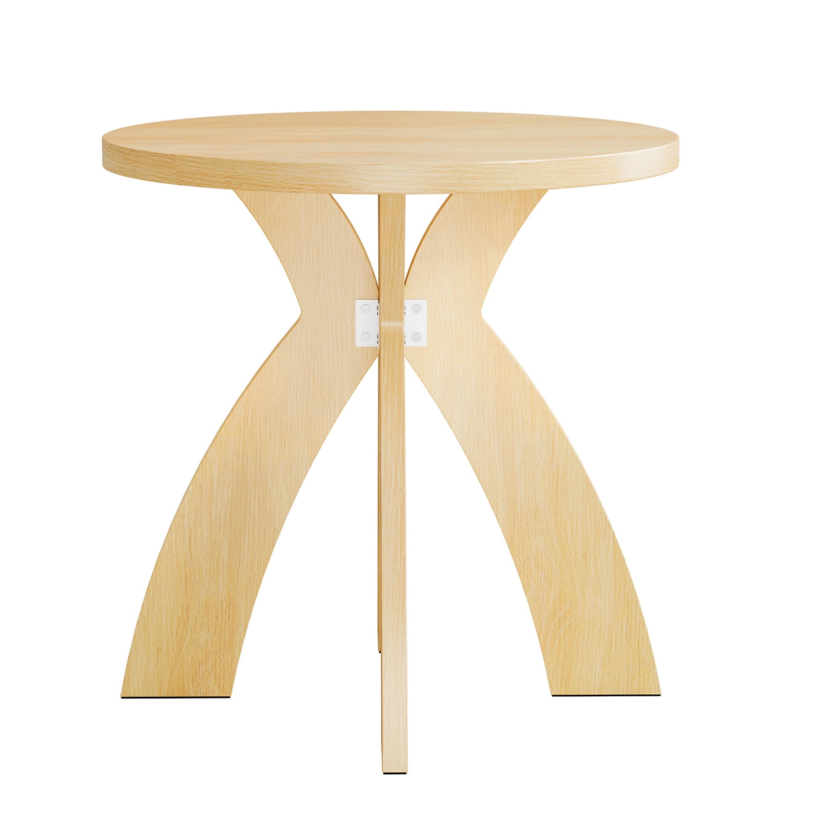 Astoutdoor Round Side Table, 23.6 in Circular End Table with Curved Cross Legs, Melamine Laminated MDF Accent Table for Living Room, Bedroom, Balcony, Natural Wood Tone