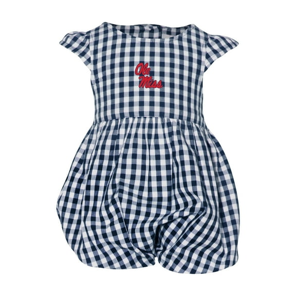 Girl's Infant Garb Navy Ole Miss Rebels Cara Gingham Ruffled Bodysuit