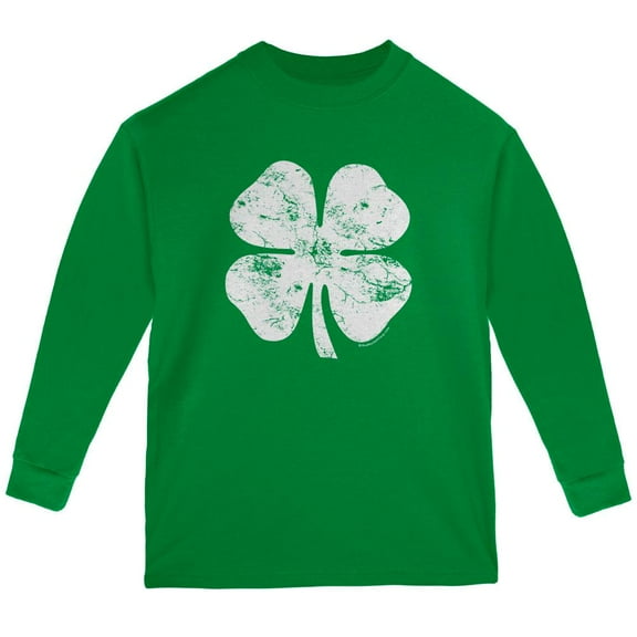 St. Patrick's Day Big White Shamrock Green Youth Long Sleeve T-Shirt - Youth X-Large