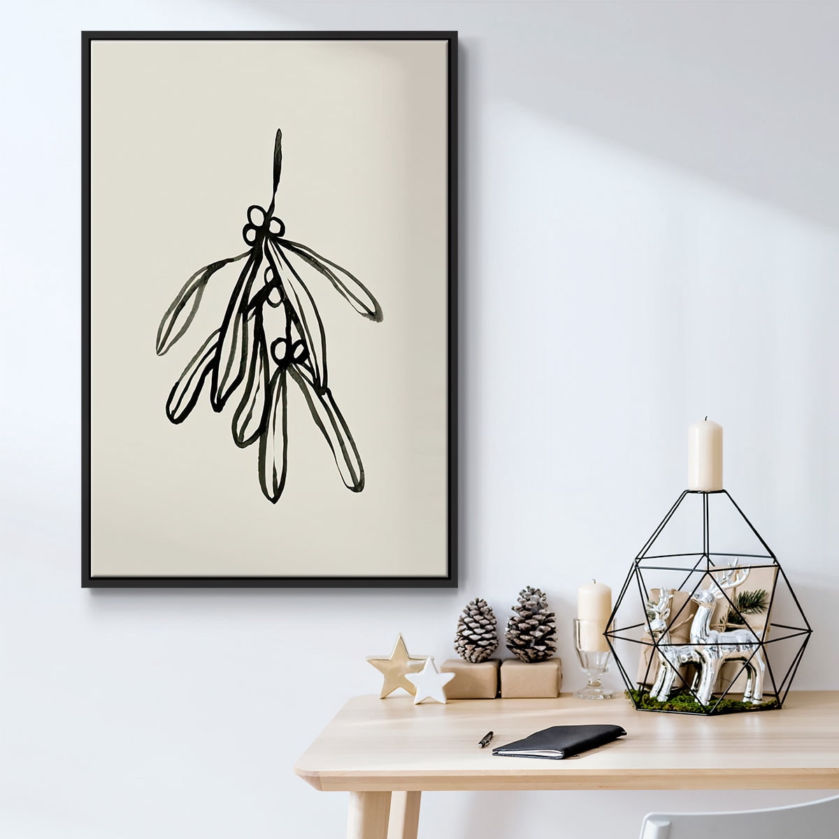 Mistletoe Sketch II - Framed Gallery Wrapped Holiday Canvas - 17 x 25 - Black Frame
