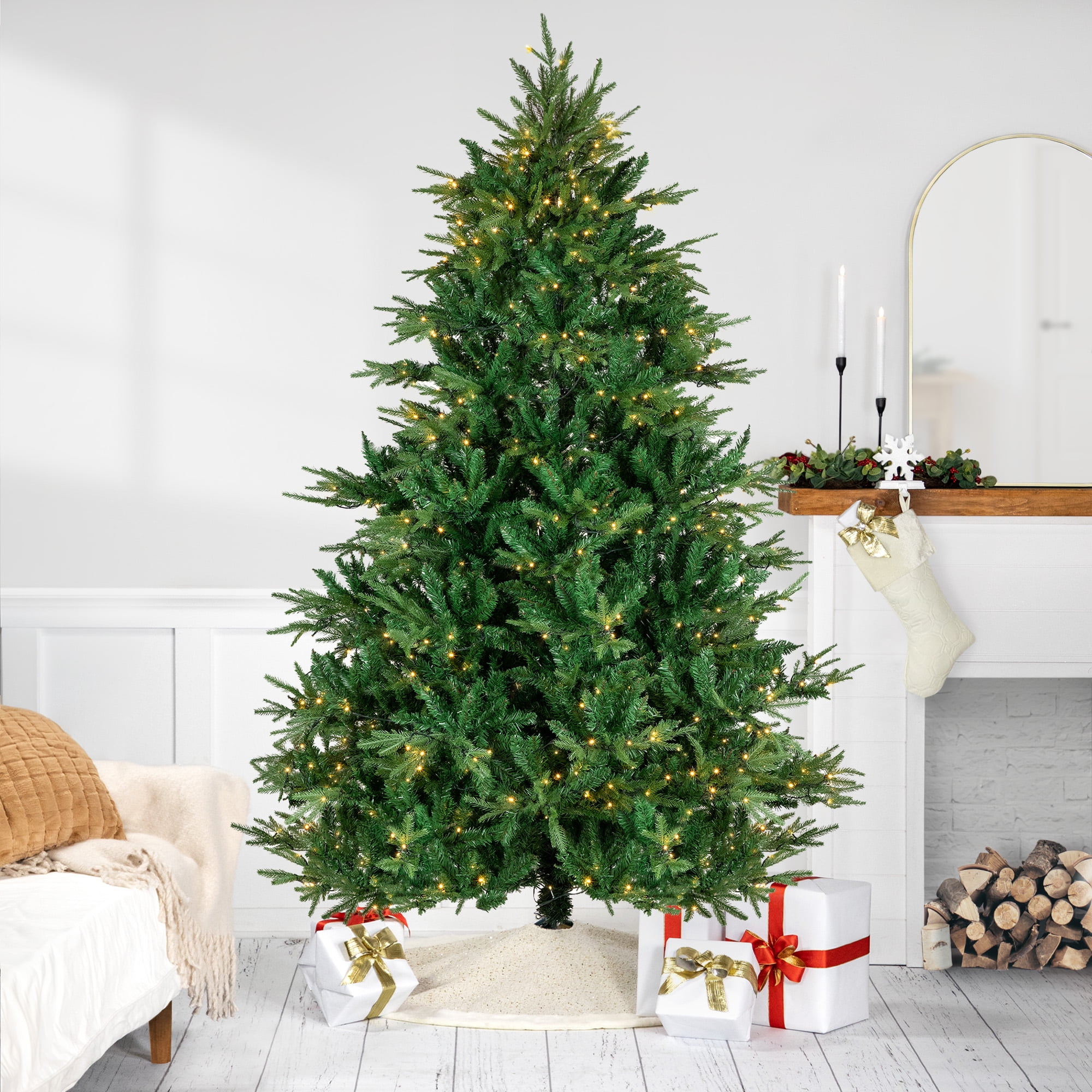 6.5 Pre Lit Juniper Pine Artificial Christmas Tree Warm White LED Lights