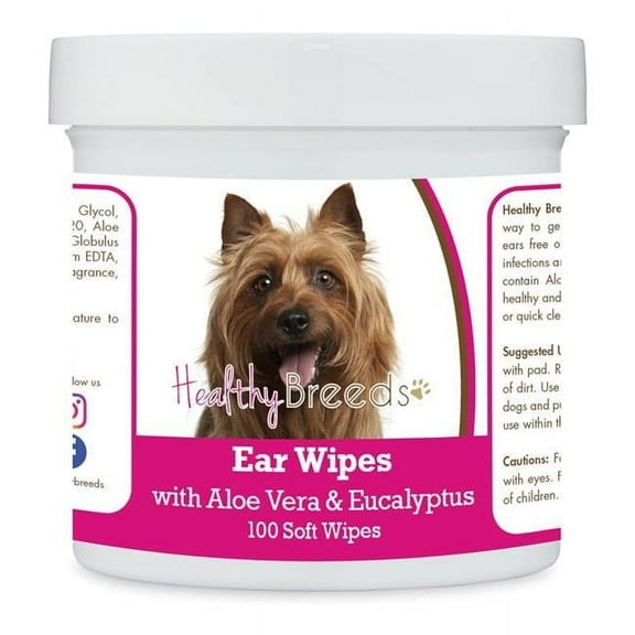 Healthy Breeds 192959822953 Australian Terrier Ear Cleaning Wipes with Aloe & Eucalyptus for Dogs - 100 Count