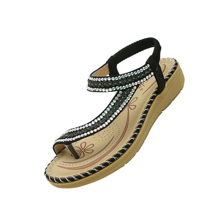 

TTQLVZJGSE Women s Simple Summer Comfortable Lightweight Flat Bottom Slope with Casual Sandals Summer 2021 Bohemian Wind Rhinestone Large Size Comfortable Ladies Flat Sandals Shoes