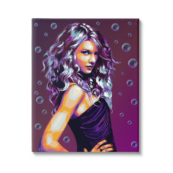 Stupell Industries Modern Purple Girl with Bubbles Abstract Painting Gallery Wrapped Canvas Art Print Wall Art, 16 x 20