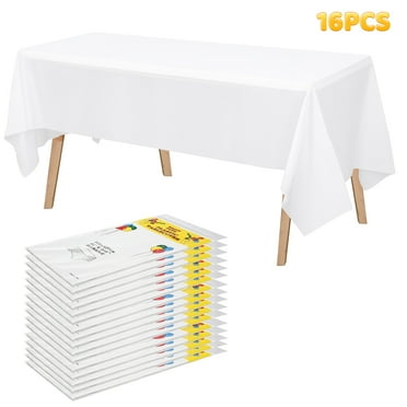 Topekada 16 Packs White Plastic Table Cloth Disposable, Table Cloth Cover for Retangle Table, 53"x107" Decorative Tablecloth for Parties, Picnics, Camping, Waterproof & Stain-Resistant