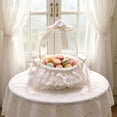 thumbnail image 1 of White Lace Flower Girl Basket With Pearl Romantic Bridal Handheld Basket For Wedding Petal Toss Ceremony Prop, 1 of 8