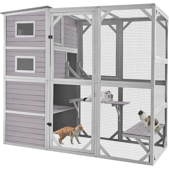 Aivituvin Catio Outdoor Cat Enclosure for Multiple Cats Weatherproof Large Cat House with 4 Levels, 3 Resting Rooms, 3 Platforms,77" L