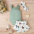 thumbnail image 6 of TAIAOJING Toddler Baby Girl Clothes Summer Sleeveless Ruffles Ribbed Romper Bodysuit Cartoon Cow Prints Shorts Headbands Outfit 6-9 Months, 6 of 6