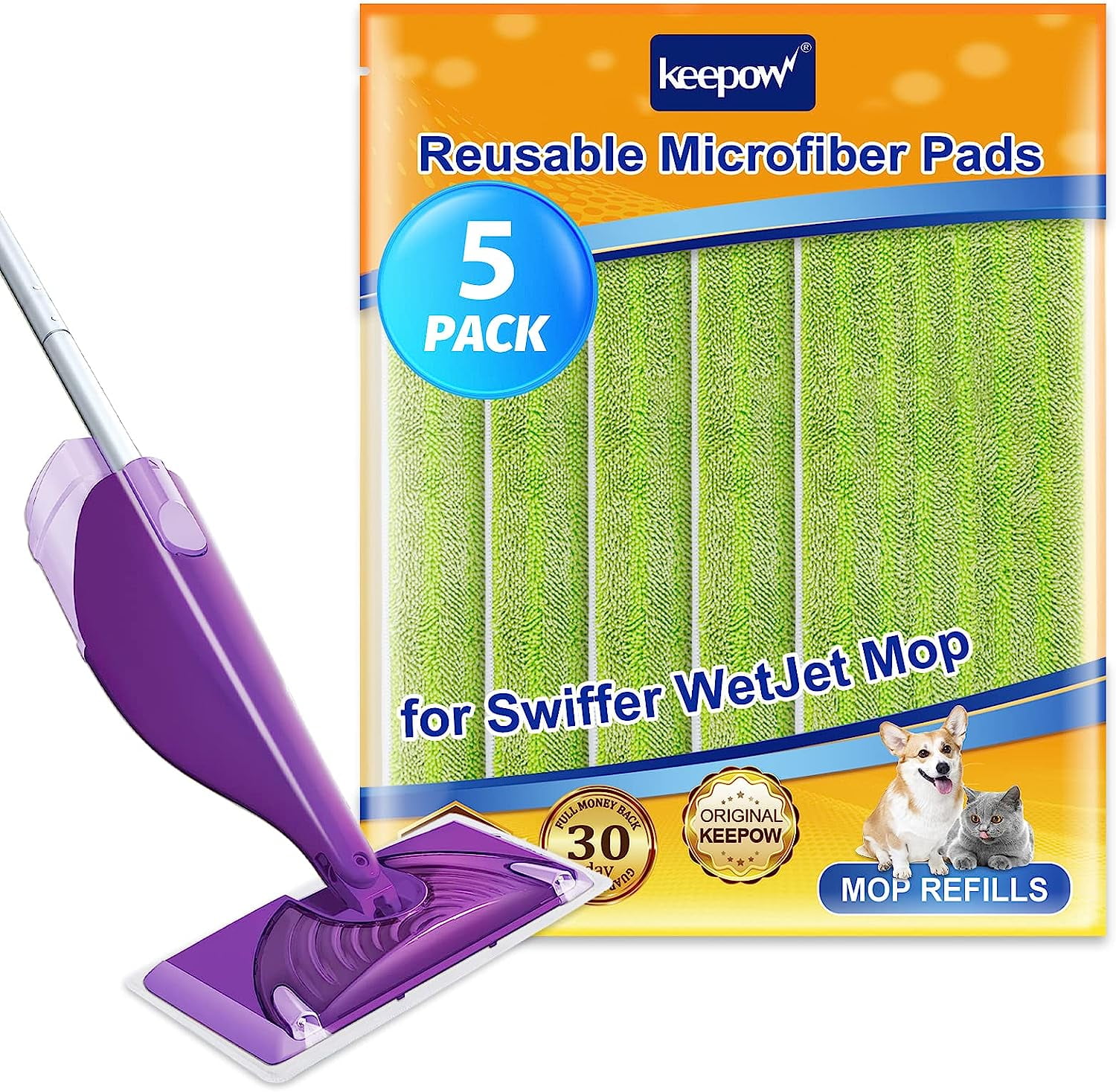 CLEAN PIONEER 8-Packs Reusable Microfiber Mop Pads , Compatible with  Swiffer Wet Jet Mops, Washable Microfiber 12 Wet Jet Refilfor Wet & Dry  Use Mop