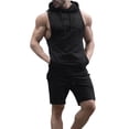 thumbnail image 1 of Qiylii Men's Shorts Set Solid Color Sleeveless Hooded Tank Tops + Drawstring High Waist Stretch Shorts, 1 of 8