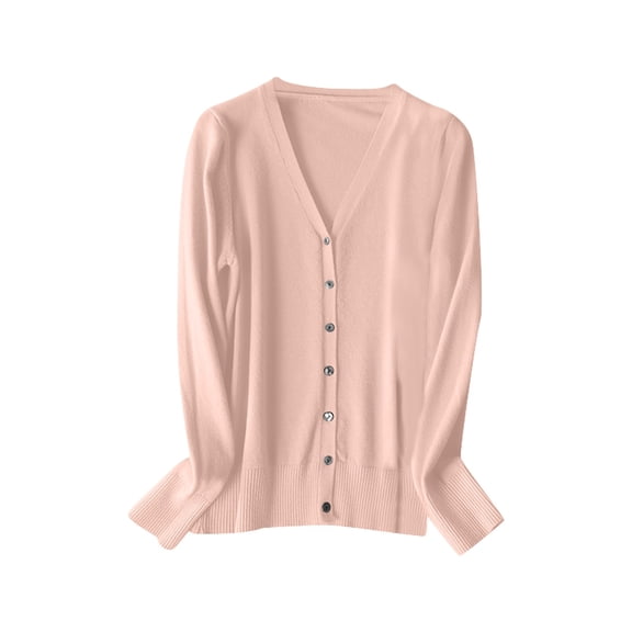 Women's V-Neck Button-Up Knit Cardigan, Long Sleeve Casual Sweater Tops