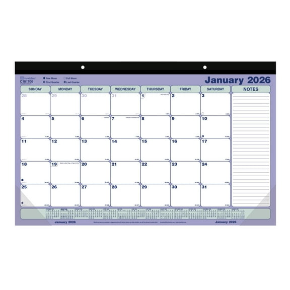 2026 Brownline® Monthly Desk Pad Calendar, 17-3/4" x 10-7/8", Blue/White, January To December, C181700