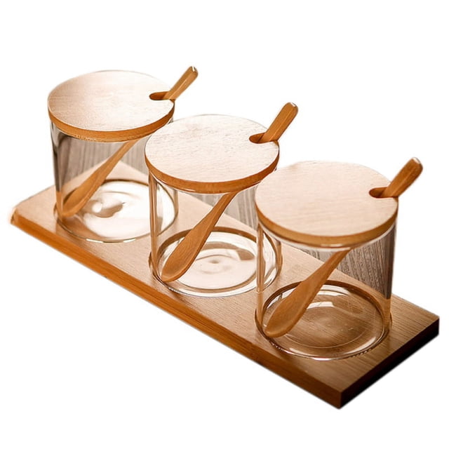 Frascos para condimentos con tapas y cucharas, juego de 3 frascos para especias, recipientes transparentes para almacenar condimentos, sal y pimienta