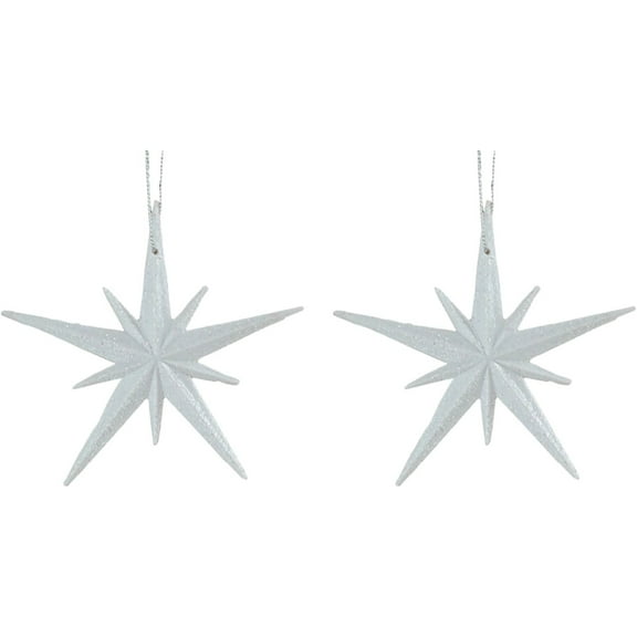 2Pcs Glitter Star Hanging Ornaments,Christmas Exploding Star Ornament,Glitter Hanging Starburst Star Decoration For Christmas Tree,Shiny Star Pendant For Xmas Party Indoor Outdoor Decor,White1