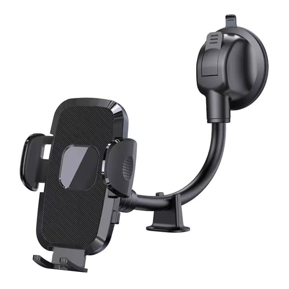 KitGody Car Phone Mount with extended flexible gooseneck tube, premium silicone suction cup, one-touch release button, and 360° rotation. Supports dashboard, windshield, and vent mounting for univers