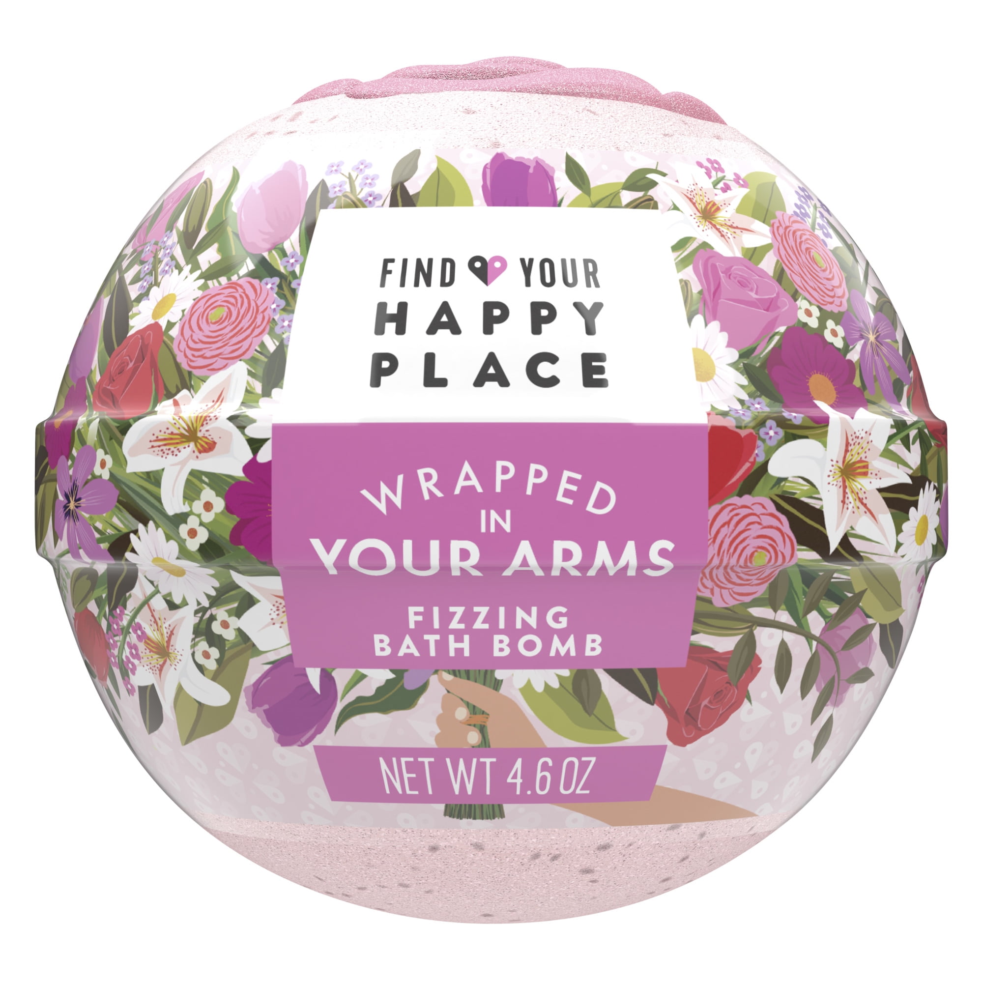 Find Your Happy Place Luxurious Fizzing Bath Bomb Wrapped In Your Arms Blush Rose and Magnolia 4.6 oz