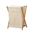 thumbnail image 4 of Cesto para la ropa sucia con marco de madera, cesto para ropa decorativo para dormitorio, ropa portátil de gran capacidad, cesto plegable para beige, 4 of 9