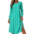 thumbnail image 2 of Karymi Diagonal & Vertical Stripe Patchwork Crew Neck Long Sleeve Midi Dress, Elastic Cuff Side Slit Loose Flowy Casual Daily Sundress Maxi Dresses for Women, 2 of 7