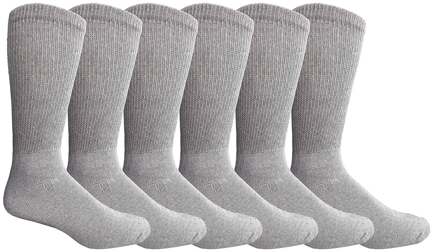 6 Pairs King Size Mens Diabetic Crew Socks, Loose Fit Top Soft Cotton