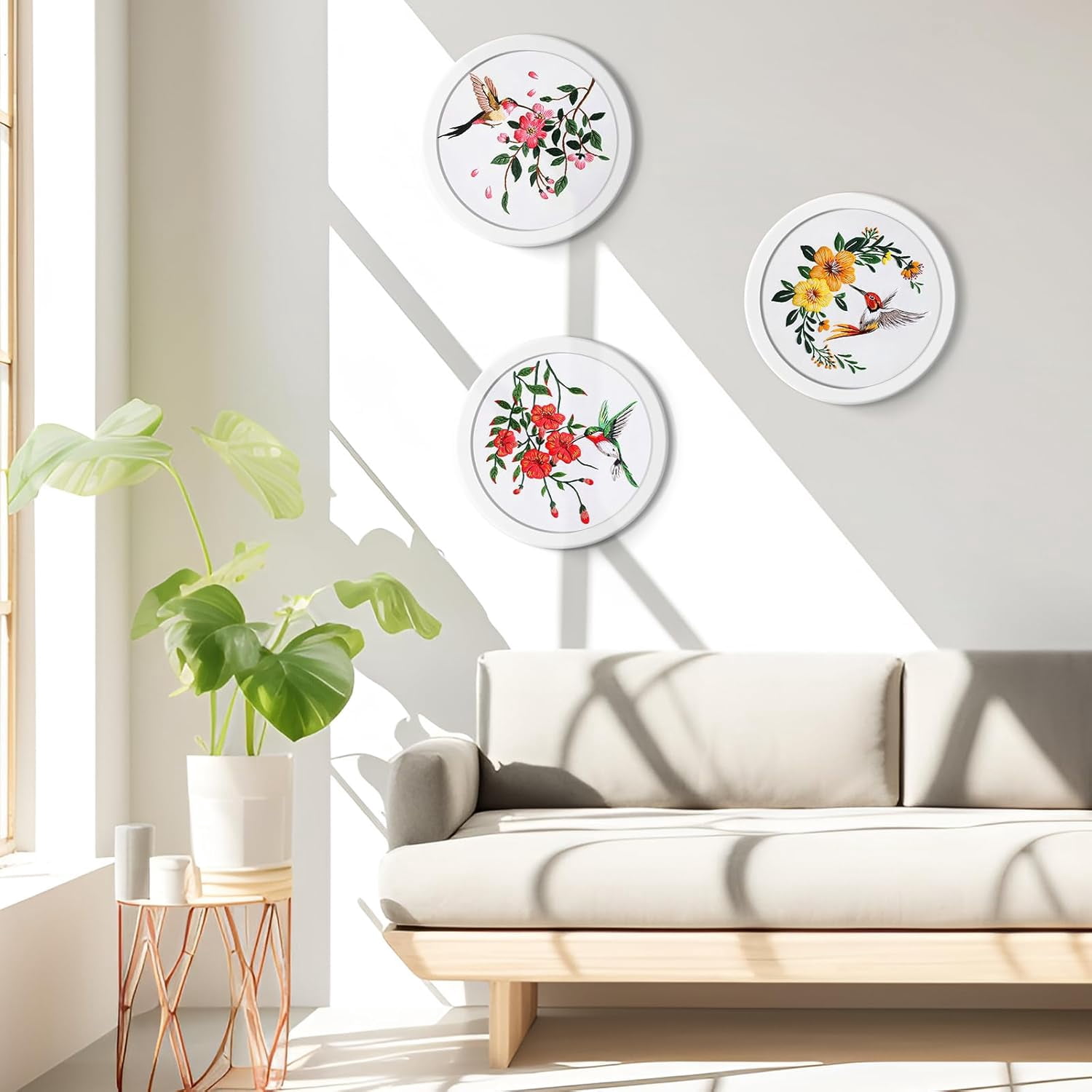 3 Pack Embroidery Kit for Beginners, Sewing Cross Stitch Starter Set with Flowers Birds Pattern Stamped Cloth Hoops Threads and Needles