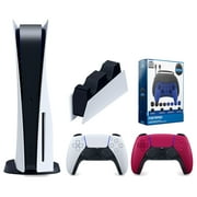 Sony Playstation 5 Disc Version Console with Extra Red Controller, DualSense Charging Station and Surge Pro Gamer Starter Pack 11-Piece Accessory Bundle