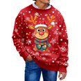 thumbnail image 2 of Christmas Sweatshirt for Men Women Long Sleeve Loose Casual Crewneck Ribbed Texture Snowflake and Reindeer Print Pullover, 2 of 6