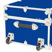 Rhino Trunk & Case Large Leather Embossed Vinyl Trunk With Removable Wheels, Summer Camp Footlocker, College Dorm Storage Chest, Sportsman Trunks - Seats 1000+ lbs. On Top 32x18x14 (Royal Blue)