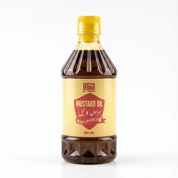 Al Taqwa 100% Pure Mustard Oil – Cold Pressed, Natural & Non-GMO – Kacchi Ghani Extraction – Halal & Alcohol-Free – Cooking Oil & Ayurvedic Massage Oil for Skin & Hair – 16.9oz / 500ml