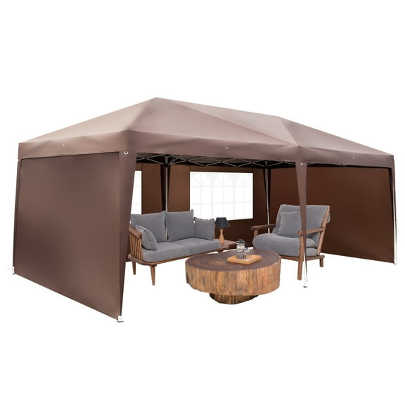 Zimtown 10'x20' Ez Pop up Wedding Party Tent 4 Sides Coffee