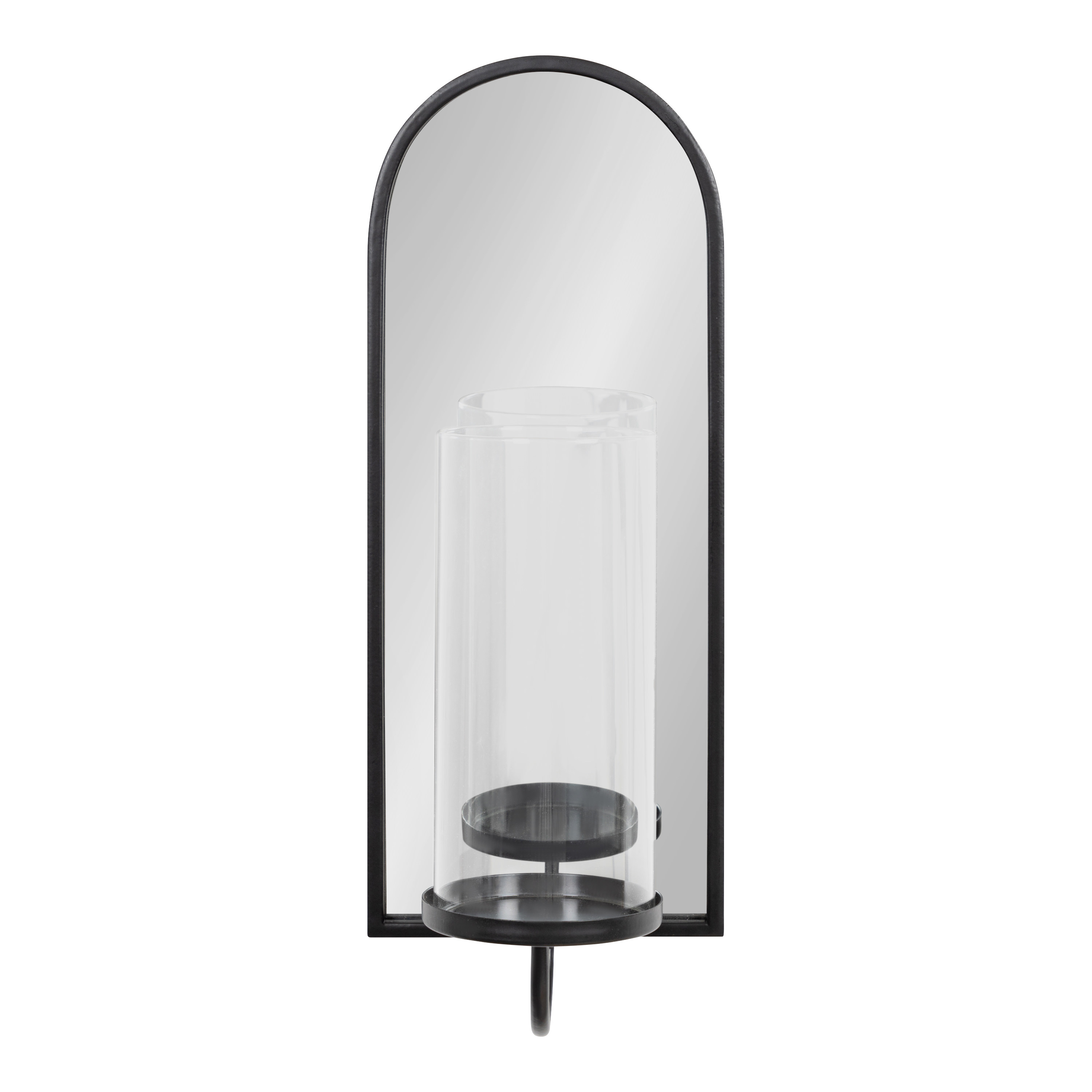Kate and Laurel Ezerin Arched Mirror Wall Sconce, 6 x 5 x 16, Black, Modern Decorative Wall Sconce Candle Holder