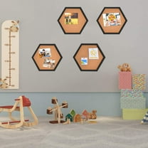 Cork Bulletin Board Hexagon 4 Pack, Small Framed Cork board for Wall, Thick Decorative Display Boards for Home Office Decor, School Message Board with 16 Push Pin Wood Clips