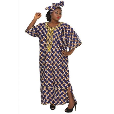 African Planet Women's Purple Wax Inspired Kaftan Caftan Dress Maxi