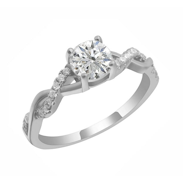 Queena Twisted Engagement Ring Sterling Silver Cz Womens Ginger Lyne ...
