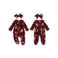 thumbnail image 2 of Cjfdfy Newborn Baby Girl Christmas Outfit Gingerbread Man Printed Ruffle Long Sleeve Zipper Footed Romper And Headband Infant Cute First Christmas Knit Sweater Jumpsuit Fall Winter Outfits, 2 of 9